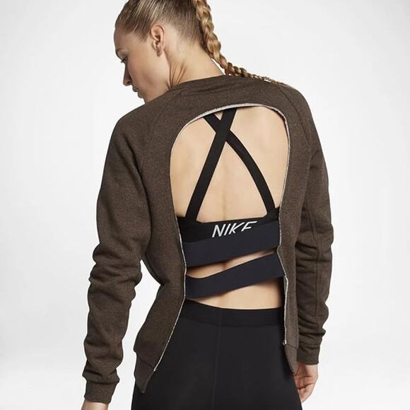 Nike Dri-Fit Dry Women's Long Sleeve Training Top Dark Obsidian/Heather Brown S - Picture 2 of 11